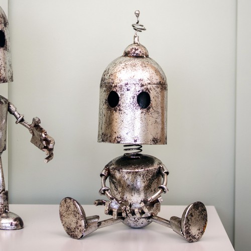 Vintage sitting metal robot - vintage,