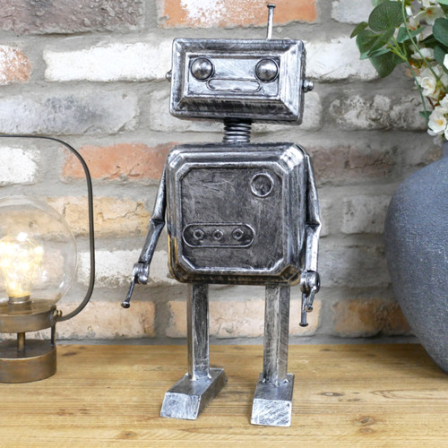 Large silver metal robot - metal,