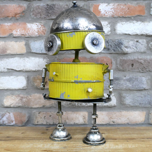 Large yellow metal robot - large,